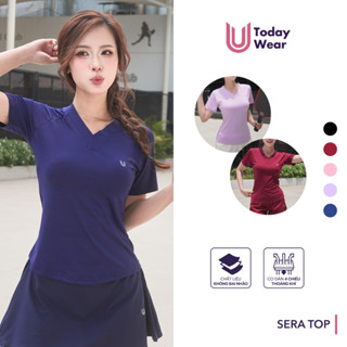 Áo thun cổ tim nữ Sera Top Today U Wear ngắn tay vải thoáng mát co dãn thấm hút mồ hôi chơi cầu lông pickleball