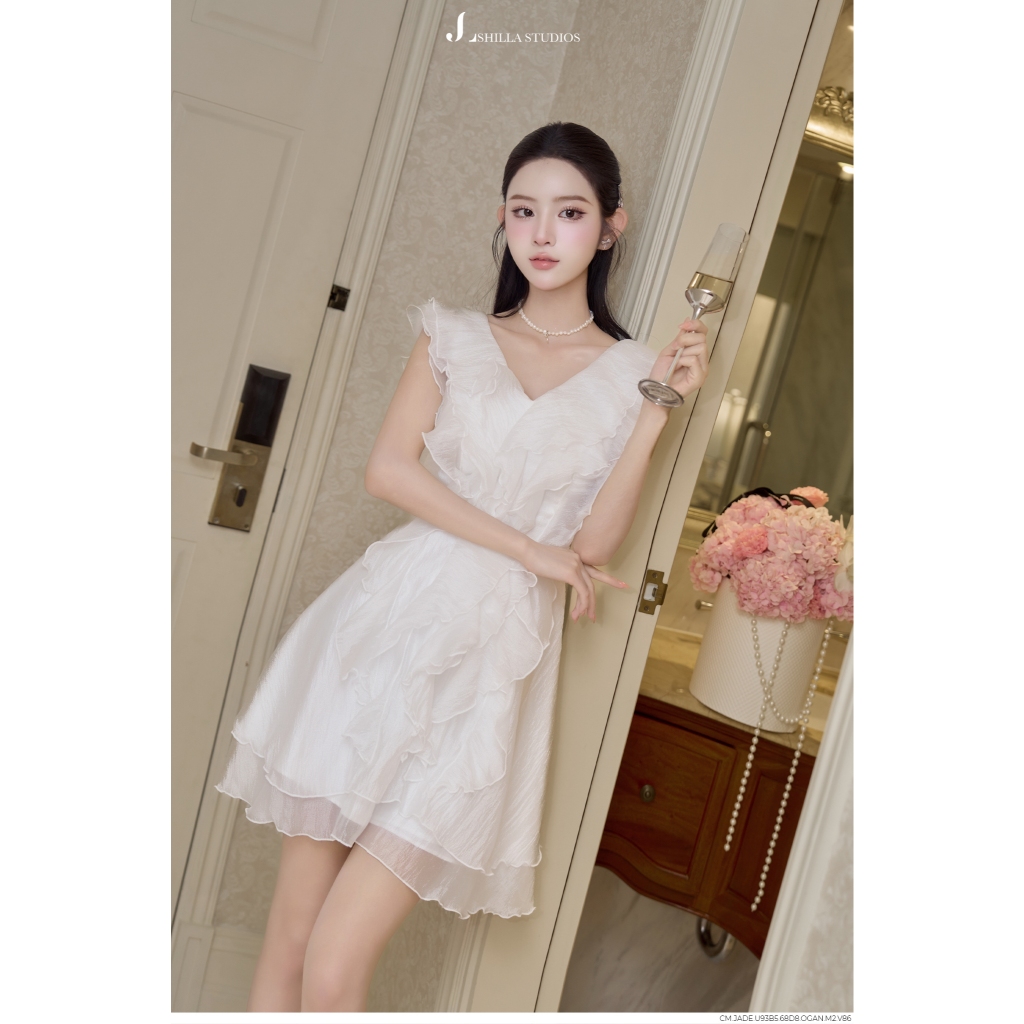 Shilla - JADE DRESS.U93B5.68 (Lac Flower) - Váy thiết kế cao cấp cổ V ren voan