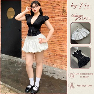 Chân váy bí phồng ngắn kaki xinh xắn ByVee, váy bí ngô trắng, đen hack chân dài trẻ trung