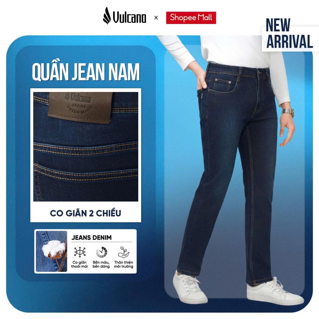 Quần jean nam co giãn 2 chiều Vulcano, vải cotton spandex thoải mái, bền màu, dáng suông 4018A