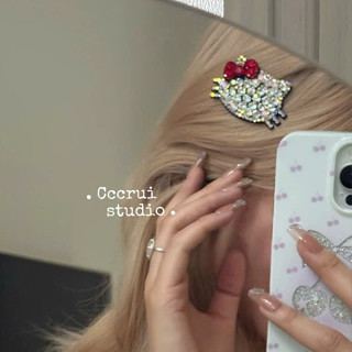  Kẹp tóc đính đá hình mèo nơ lấp lánh thời trang nữ phụ kiện tóc dễ thương sang chảnh kẹp mái handmade cao cấp 