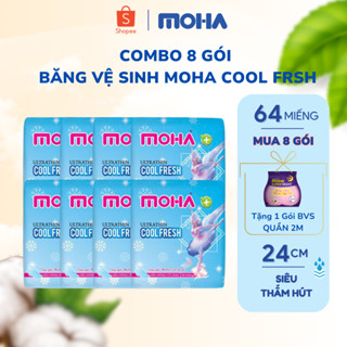 COMBO 8 gói Băng vệ sinh có cánh MOHA COOL FRESH bạc hà the mát cho mùa hè năng động, Băng vệ sinh 23cm 8 miếng/gói