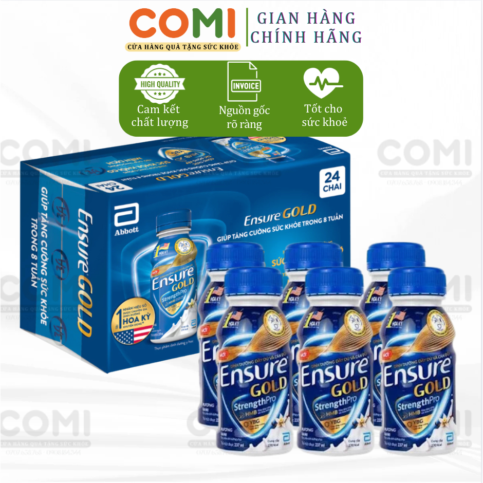 [Thùng 24 chai] Ensure Vigor/GOLD 237ml chai phiên bản mới