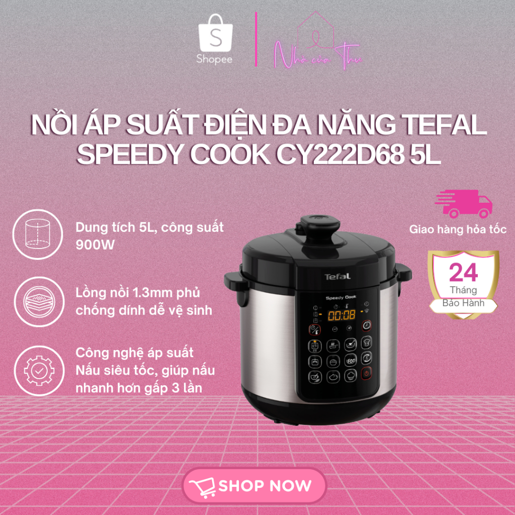 Nồi áp suất điện đa năng Tefal Speedy Cook CY222D68 5L | 900W | Van xả tự động - Bảo Hành 24 Tháng