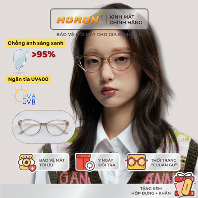 Kính Mắt Mèo Chống Ánh Sáng Xanh Và Tia UV AORON Gọng Nhẹ Kiểu Dáng Cá Tính, Có Thể Thay Cận AK206