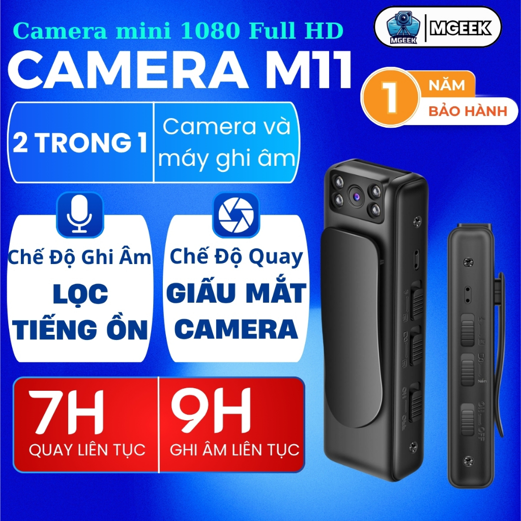 Camera Mini M11 - 1080 Full HD, Cam Không Dây, Ghi Âm, Hồng Ngoại (ban đêm), Mini Giấu Kín