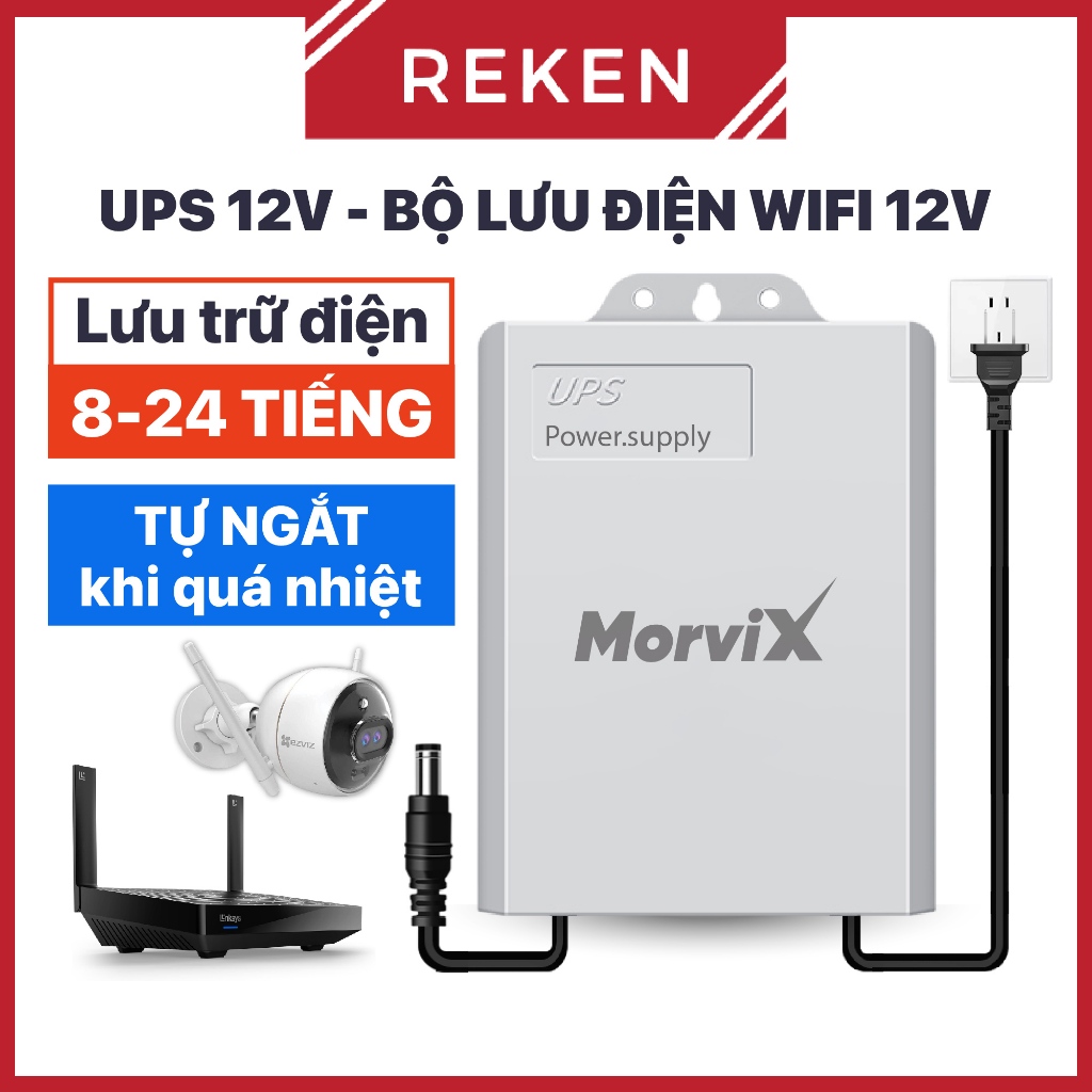 Bộ lưu điện 12V lưu điện wifi và camera ngoài trời MORVIX, ups wifi 12v trữ điện từ 8-12H