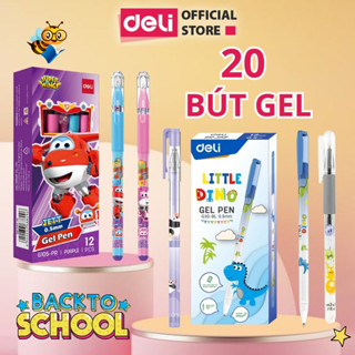Combo 20 Cây Bút Gel Mực Tím/Xanh/Đen Học Sinh Cấp 1 Deli 0.5mm Mực An Toàn Trơn Tru, Có Đệm Tay Bé T
