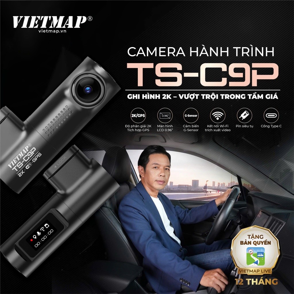 Camera hành trinh ô tô Vietmap TS-C9P ghi hình trước 2K kết nối điện thoại - Việt Bắc Car Store