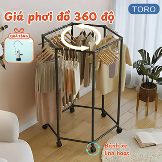 Giá Phơi Đồ Xoay 360 Độ TORO Có Bánh Xe Di Chuyển, Cây Treo Quần Áo Phòng Ngủ, Ban Công Chịu Lực Tốt