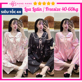 Đồ ngủ nữ 40-60kg, pijama dài tay cổ sen viền tay bo lụa latin mịn mát 60DD61, đồ bộ nữ đồ mặc nhà hoạt hình dễ thương