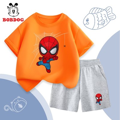 Đồ bộ bé trai BOBDOG bộ quần đùi da cá áo thun cotton thoáng mát in hình người nhện CQ-BDO58 cho bé