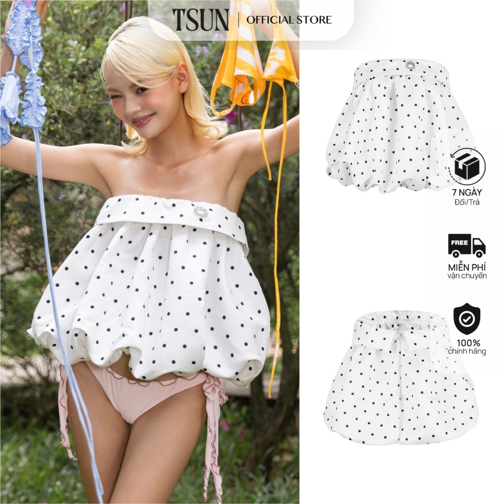 TSUN - Sugar Polka Dot Áo Ống Bí Chấm Bi Trắng Đen Hở Vai Cúp Ngực Gợi Cảm Sang Chảnh | BigBuy360 - bigbuy360.vn