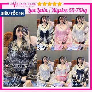 Đồ ngủ nữ bigsize 55-75kg, pijama dài tay dài lụa latin mịn mát 75DD01, đồ bộ nữ đồ mặc nhà dễ thương sang chảnh