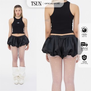 Quần Váy Ngắn Bí Dáng Phồng Màu Đen - Brand TSUN Chính Hãng - Pumpkin Mini Skirt, Nữ, May 2 Lớp