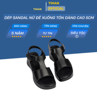 Giày sandal đế xuồng nữ 5 phân cao gót quai ngang đế bằng dáng bánh mì bảo hành 1 năm XN247 TIMAN