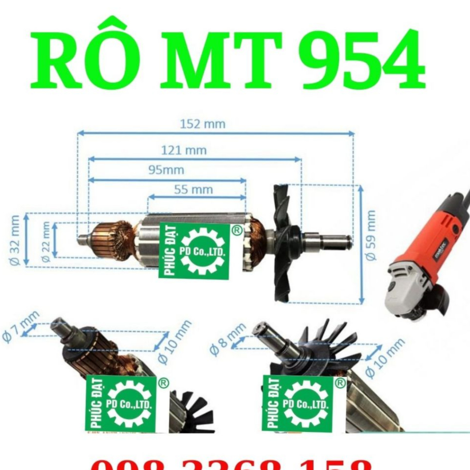 Rô to máy mài góc Ma.ktec mod.MT954 . Stator, Bánh răng, Vỏ đầu nhôm, Chổi than... Rô MT90/91, MT961