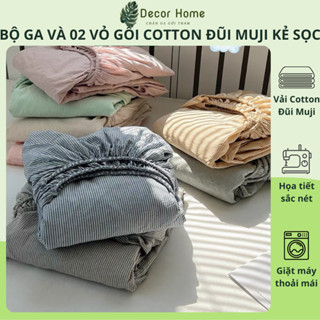  Bộ ga và 02 vỏ gối nằm Cotton Đũi Muji Kẻ Sọc bộ 3 món ga gối Cotton Đũi Basic tiện lợi thay thế chất thô mát 