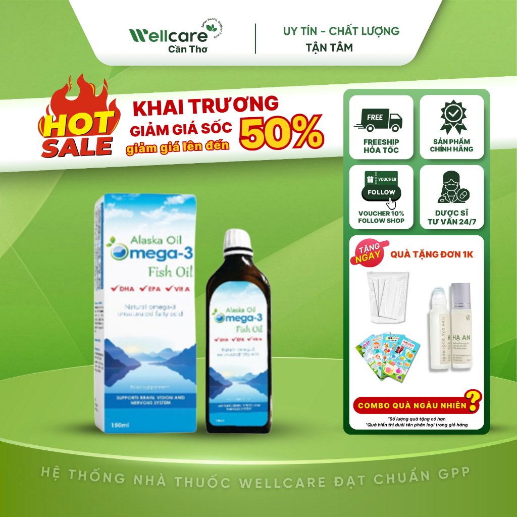 [⭐WELLCARE] Alaska Oil Fish Oil - Chai 150ml Bổ Sung Omega 3 DHA & EPA, Hỗ Trợ Phát Triển Trí Não & 