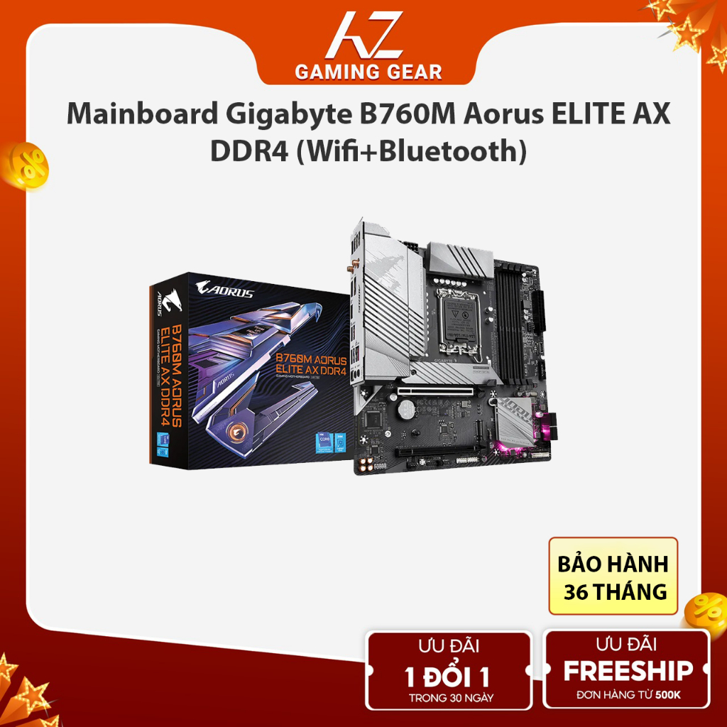 Mainboard Gigabyte B760M Aorus ELITE AX DDR4 (Wifi+Bluetooth) - Bảo hành 36 tháng