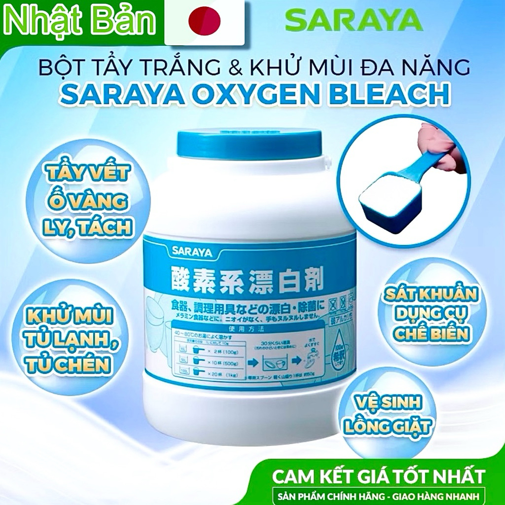 Bột tẩy trắng đa năng khử mùi sát khuẩn Oxygen Bleach Saraya Smartsan Nhật Bản