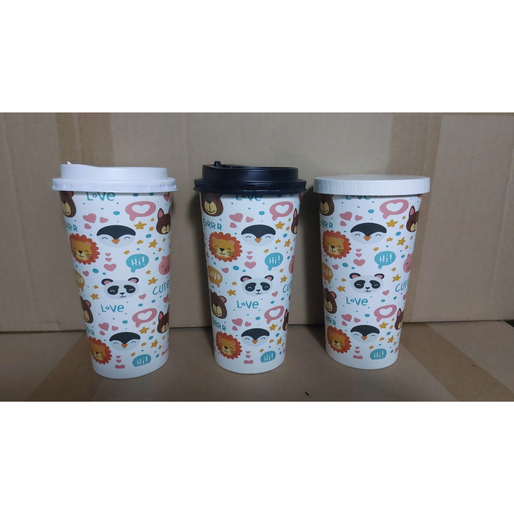 Ly giấy 22oz - 650ml mẫu Gấu Con, Set 25-50 cái kèm nắp