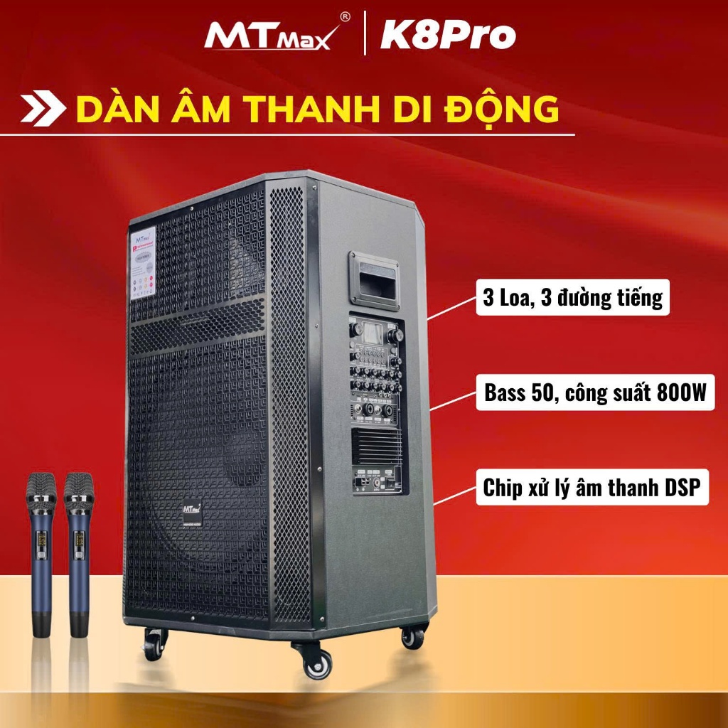 Loa Kéo Karaoke Nội Địa MTMAX K8 Pro Chip DSP Hay Như Phòng Karaoke Chuyên Nghiệp, Bass 50cm