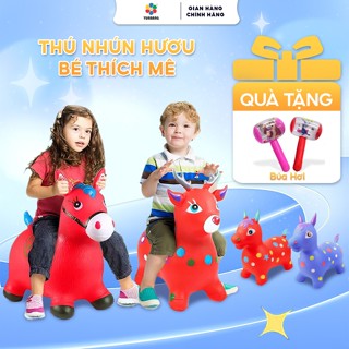 Đồ chơi Hưu in hoa, Ngựa nhún in hoa bơm hơi bằng nhựa, cho trẻ em từ 3 tuổi . thú nhún cho bé thú nhún có nhạc