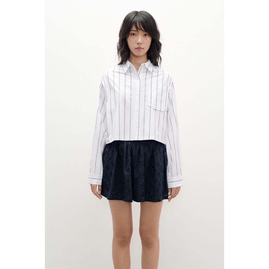 LIBÉ WORKSHOP - Áo sơ mi dáng oversize ngắn ngang eo hoạ tiết sọc