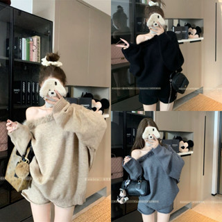 Set Áo len trễ vai phối lông dáng rộng tiểu thư bánh bèo hàng Quảng Châu