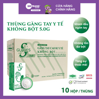 Thùng găng tay y tế Sgloves Latex KHÔNG BỘT 5.0g 10 hộp/thùng