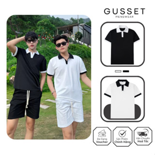  Áo Polo Nam Ngắn Tay GUSSET GSPL001 Form Slim Fit Thiết Kế Ly Vai Cách Điệu Màu Trắng Đen Cơ Bản Style Basic Hàn Quốc 