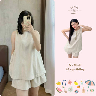 Set Bộ Đồ Nữ Set Bộ Nilen Áo Sát Nách Kèm Quần Short - Áo Phối Cúc Bọc Siêu Xinh Áo Cách Điệu 3 Lỗ Kèm Quần