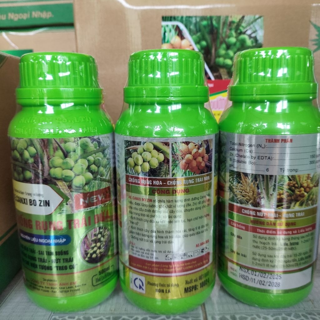 AE Phù Sa Canxi Bo Zin chống rụng trái dừa, hạn chế rụng bông dừa, 500ml