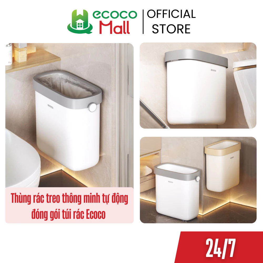 Thùng rác treo tường thông minh ECOCO 7L và 11L tự động đóng gói không khoan vít thế hệ mới, Thùng đ
