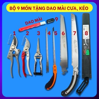 Bộ 9 món dụng cụ làm vườn: Kéo cắt cành SK5 Nhật Bản kéo tỉa cây cảnh & cưa gỗ cầm tay sắc bén 