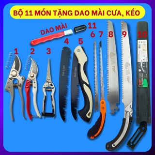 Bộ dụng cụ làm vườn 11 món: Kéo cắt cành SK5 Nhật Bản, cưa gỗ cầm tay và kéo tỉa cây cảnh sắc bén