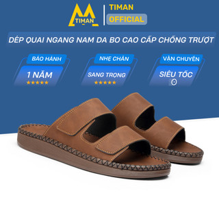 Dép sandal nam Timanvn DL77 hai quai da cao cấp khâu đế cao su chống trơn trượt êm bền BH 1 năm