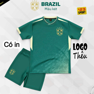 [Đồ trẻ em - Có in theo yêu cầu từ 1b] Brazil xanh Quần áo bóng đá trẻ em Chất thun lạnh Siêu đáng yêu