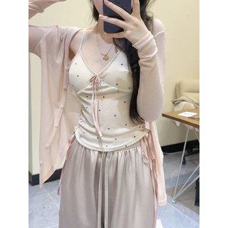  Oni.Shop_ SẴN GIAO LUÔN  Set 2 Món Áo 2 dây kèm cadigan hồng khoác ngoài nữ tính 