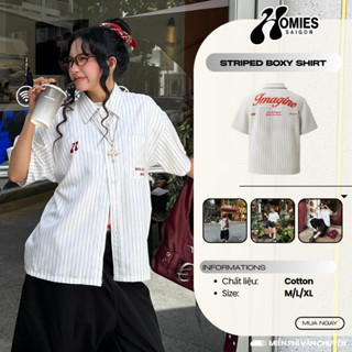 Áo Sơ Mi Trắng Sọc Form Boxy IMAGINE Thêu 3D Local Brand Unisex Nam Nữ - Homies Saigon
