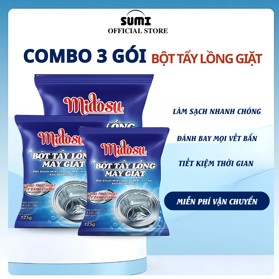 Bột Tẩy Lồng Máy Giặt Midosu Sumi Combo 3 Gói Giúp Làm Sạch Lồng Giặt Dễ Dàng