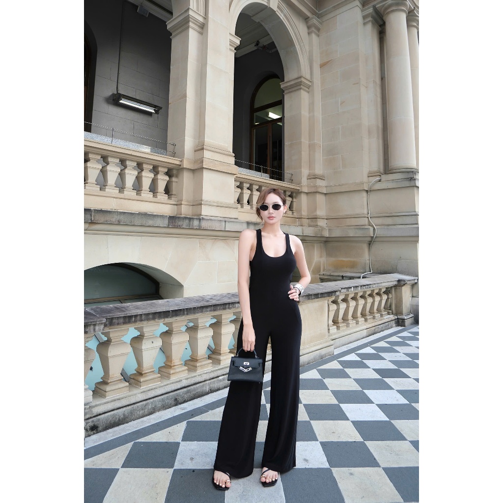 Jumpsuit thun chéo dây lưng (có mút)