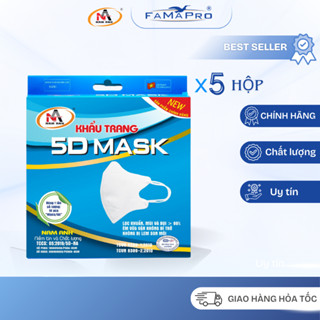   Combo 5 hộp  Khẩu Trang 5D Mask Quai Chun Người Lớn Nam Anh Famapro Hộp 10 Chiếc 