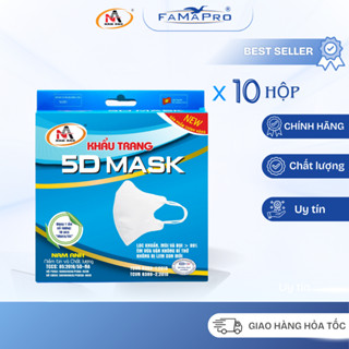 [Combo 10 hộp] Khẩu Trang 5D Mask Quai Chun Người Lớn Nam Anh Famapro Hộp 10 Cái