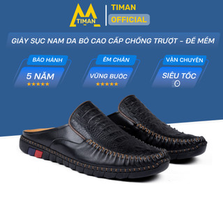 Giày nam sục sabo Timanvn chất liệu da bò quai ngang thiết kế mọi cao cấp bảo hành 5 năm SA72