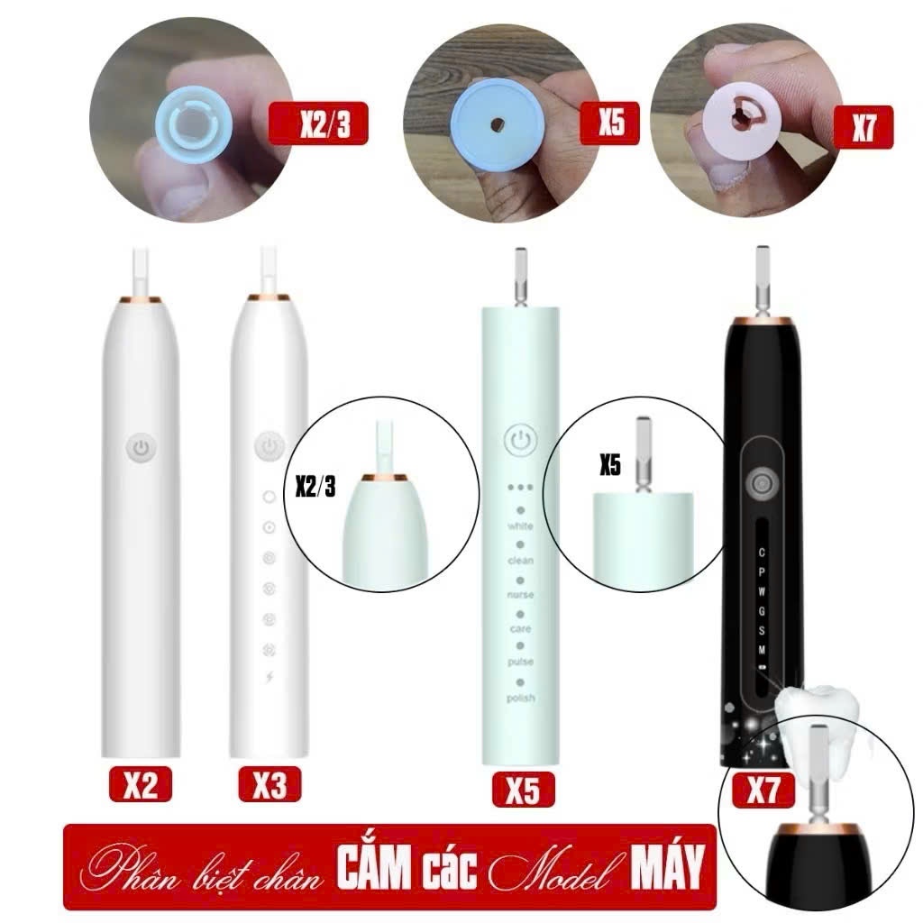Combo 5 đầu Sonic x2/x3, x5, x7, DNP IPX7 thay thế cho bàn chải đánh răng điện, dòng máy x2/x3, x5,