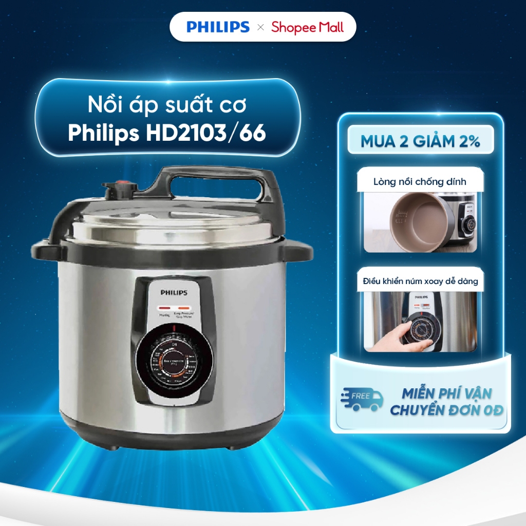 [CHỈ GIAO HN và HCM] Nồi áp suất cơ Philips HD2103/66 5.0L - Công suất 900W - 14 chế độ nấu