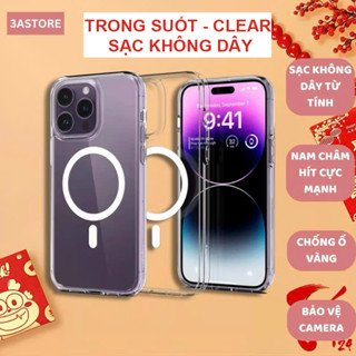 Ốp lưng iphone sạc không dây Crystal Clear Case trong suốt chống sốc hít lưng cho ip 12 13 14 15 16 17 pro max 3astore