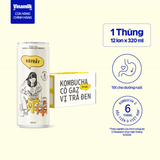 [CHỌN VỊ] Thùng 12 lon Kombucha HAY ĐẤY Có Gaz Vị Trà Đen/Hoa Đậu Biếc/ Atiso Đỏ 320ml